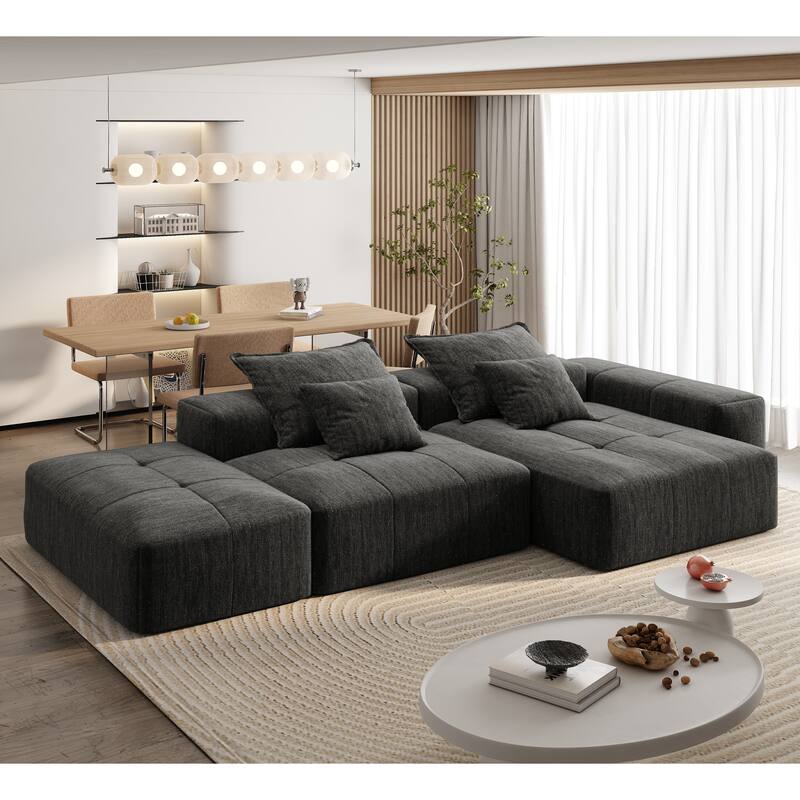 GDFStudio - Sparkling Chenille Oversized 128" Modular Sectional Sofa with Ottoman - Black