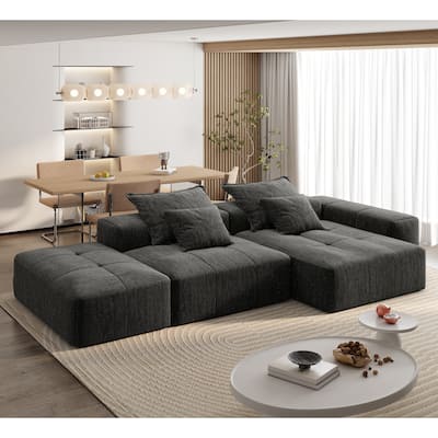 Modern Oversized Modular Sectional Sofa in Black, Foam+Spring, No Assembly