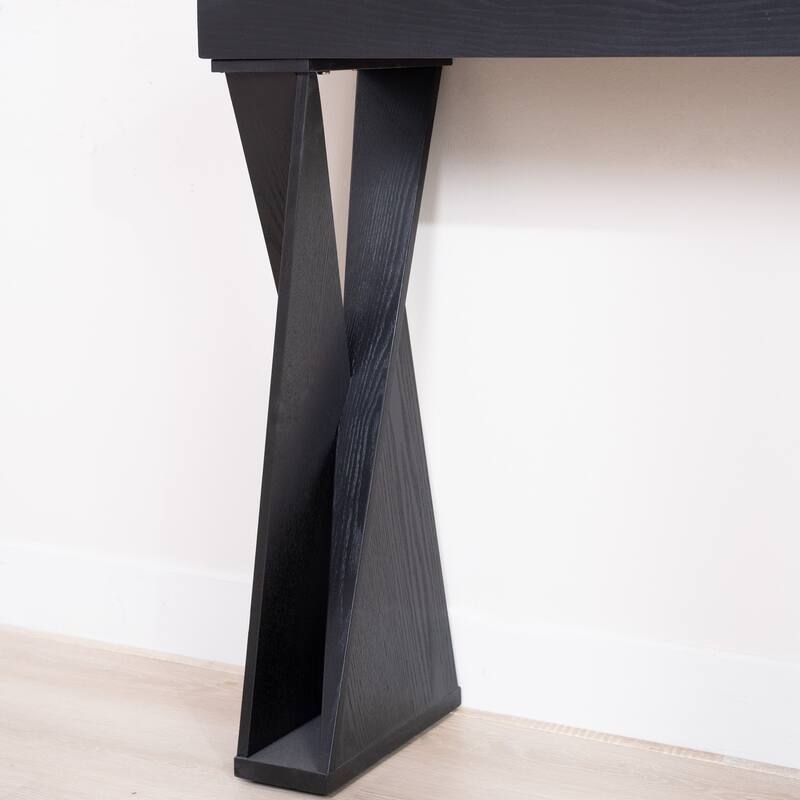 Modern Console Table - 58.3" Narrow Entryway Table, Black Manufactured Wood Sofa Table with Crossed Legs for Hallway