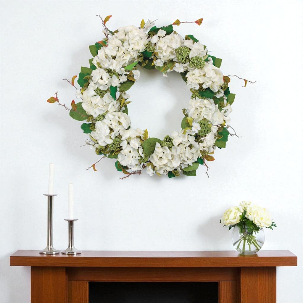 HomeRoots 36" White And Green Hydrangea Artificial Wreath