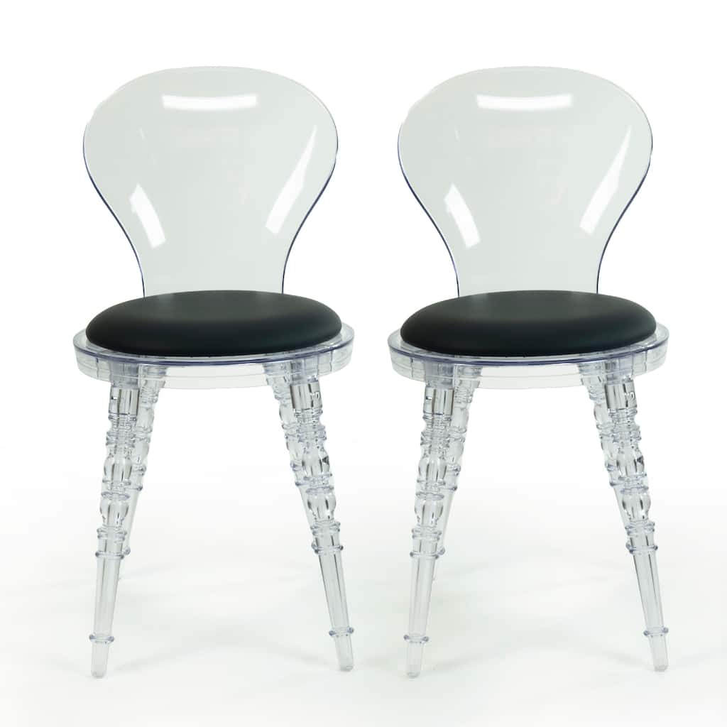 Nova Fanned Back Acrylic Chairs with Leatherette Padded Seats - Set of 2