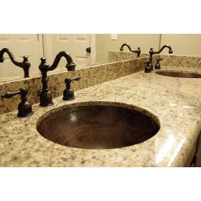 17-in Round Under Counter Hammered Copper Bathroom Sink (LR17FDB)