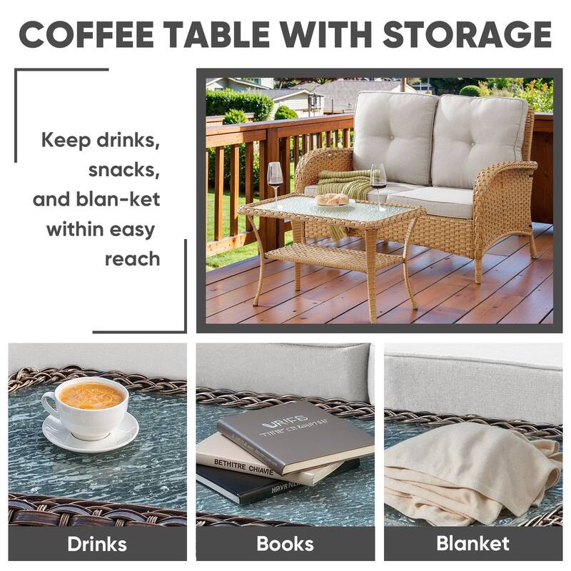 Pocassy Outdoor Loveseat Sofa with Table Funiture Set