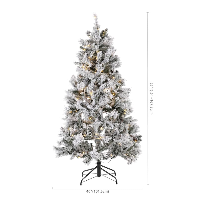 SAFAVIEH 5.5 Ft, Frosted Green, Pre-Lit Artificial Christmas Tree With Pine Cones - 40"W x 40"D x 66"H