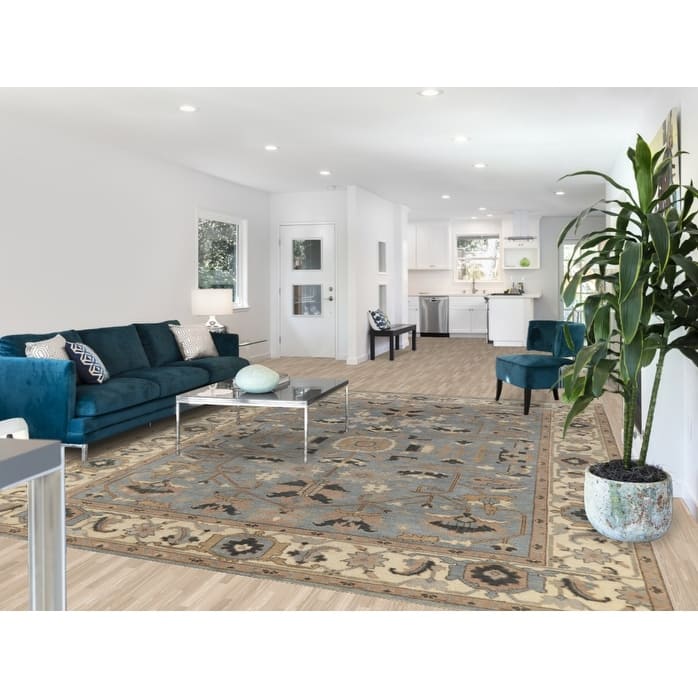 Light Blue Floral Oushak Indian Rug Handmade Traditional Wool Carpet - 9'3" x 11'9"