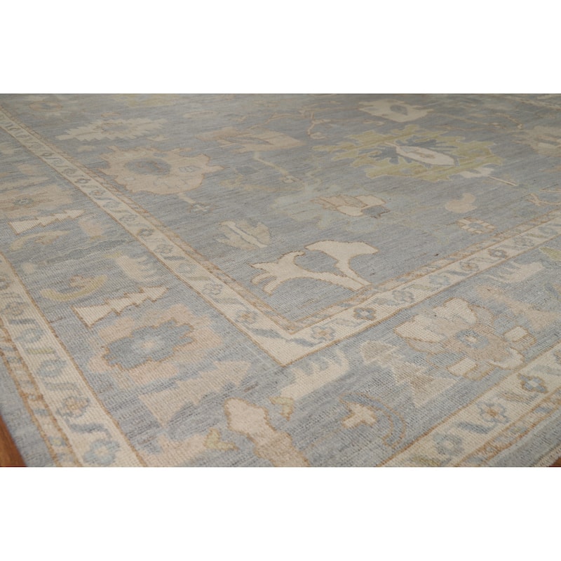 Hand Knotted Oriental 100% Wool Carpet Transitional All-Over Greys & Charcoal Oushak Area Rug - 11' 11'' X 9' 4''