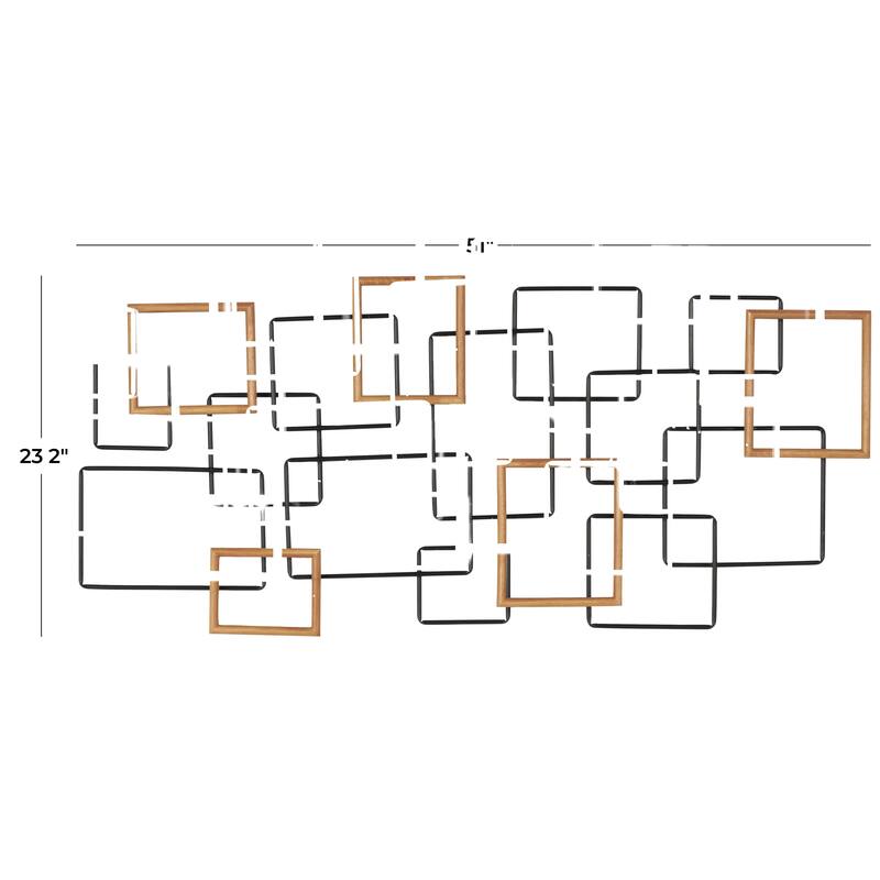 Metal Geometric Overlapping Wire Square Wall Decor with Gold Accents - Black - Roche River Decor