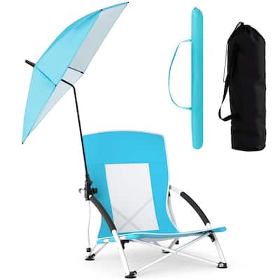 Metal Oxford Fabric Beach Chair with Umbrella and Carry Bag