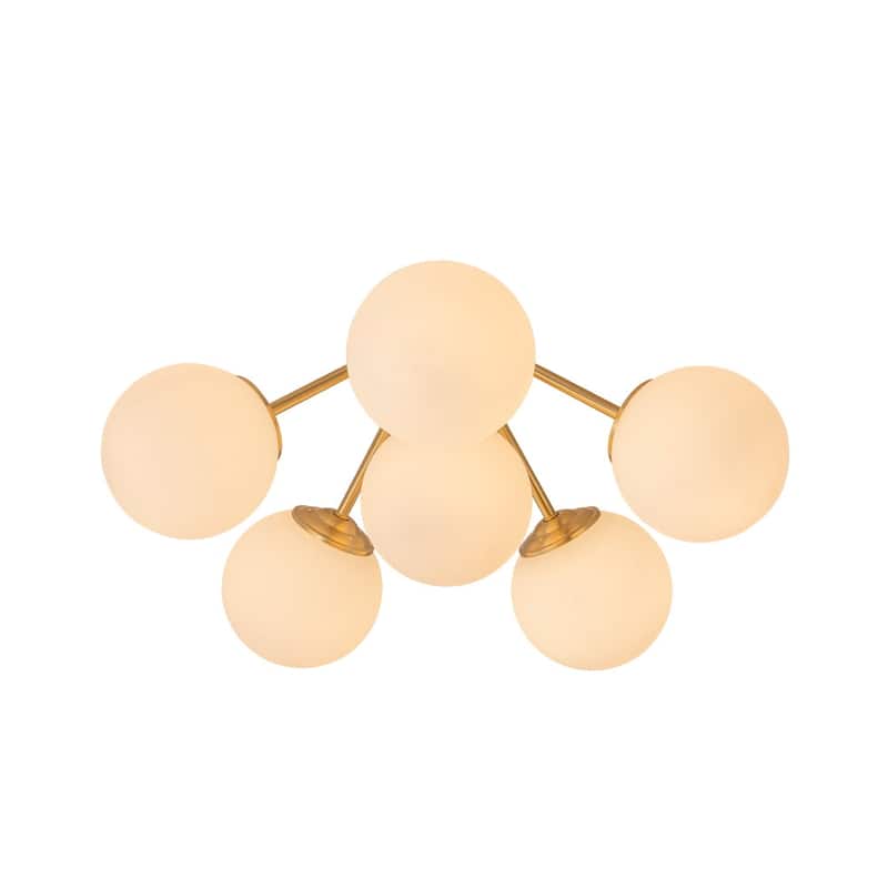 Milky Glass Globe Brass Sputnik Bubble Ceiling Light - 30in Chandelier