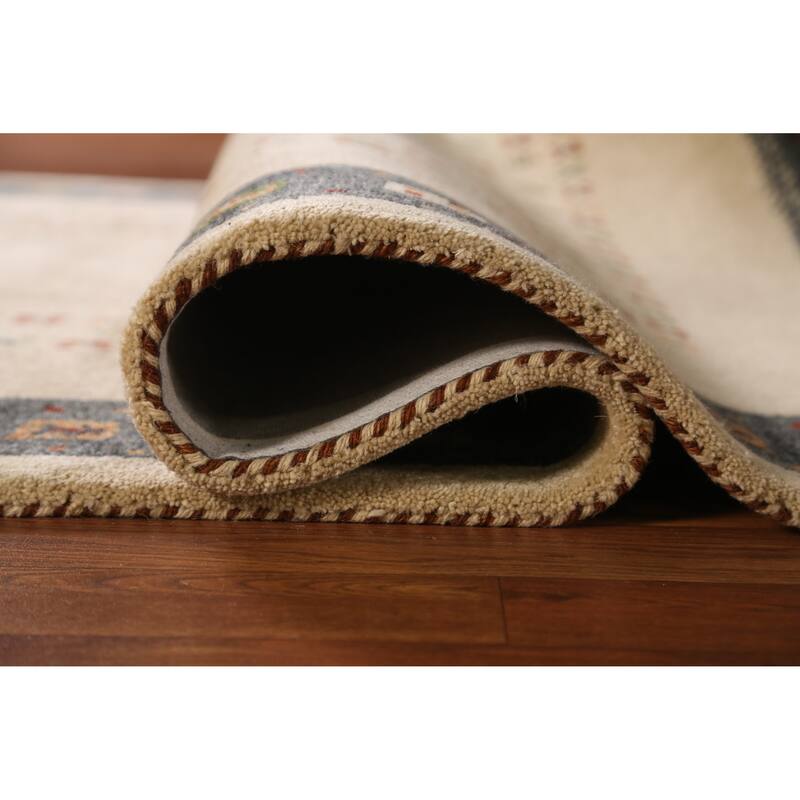 Geometric Beige Gabbeh Area Rug Hand-Tufted Wool Carpet - 5'3" x 7'7"