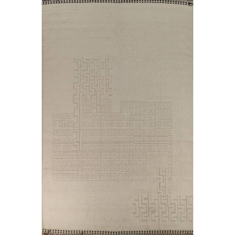 All-Over Ivory Moroccan Oriental Large Rug Hand-Knotted Wool Carpet - 10'5"x 14'9"