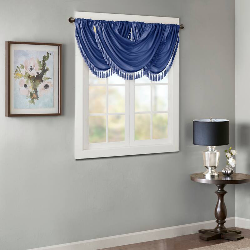 Madison Park Juline Faux Silk Waterfall Embellished Valance - 38 x 46"