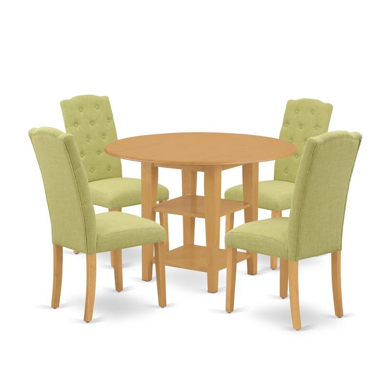 East West Furniture Kitchen Table Set- a Round Dining Room Table and Linen Fabric Chairs, (Pieces & Finish Options)