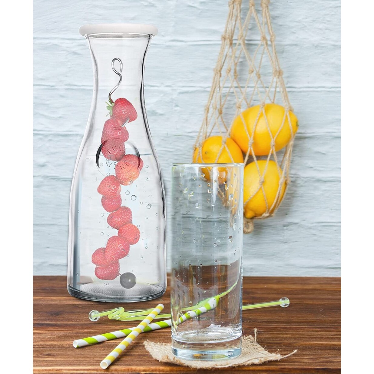 Glass Carafe with Lids and Stainless Steel Fruit Skewer for Mimosa Bar 34  oz Capacity. 4 Lids! - Bed Bath & Beyond - 37125540