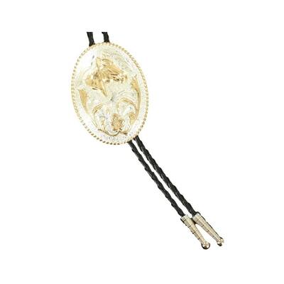 Crumrine Western Bolo Neck Tie Mens Oval Horsehead Silver Gold C10837 - One Size