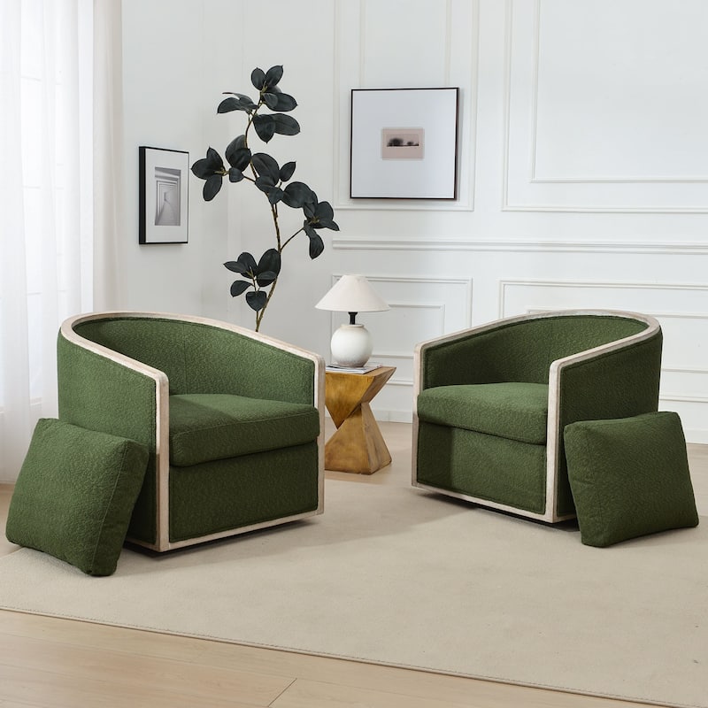 KINWELL 31"W Oak Frame Upholstered Swivel Barrel Armchair