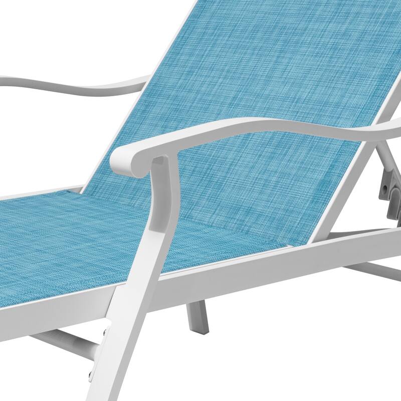 Outdoor Recliner All Weather Aluminum Adjustable Chaise Lounge Chair with Arms - See Picture