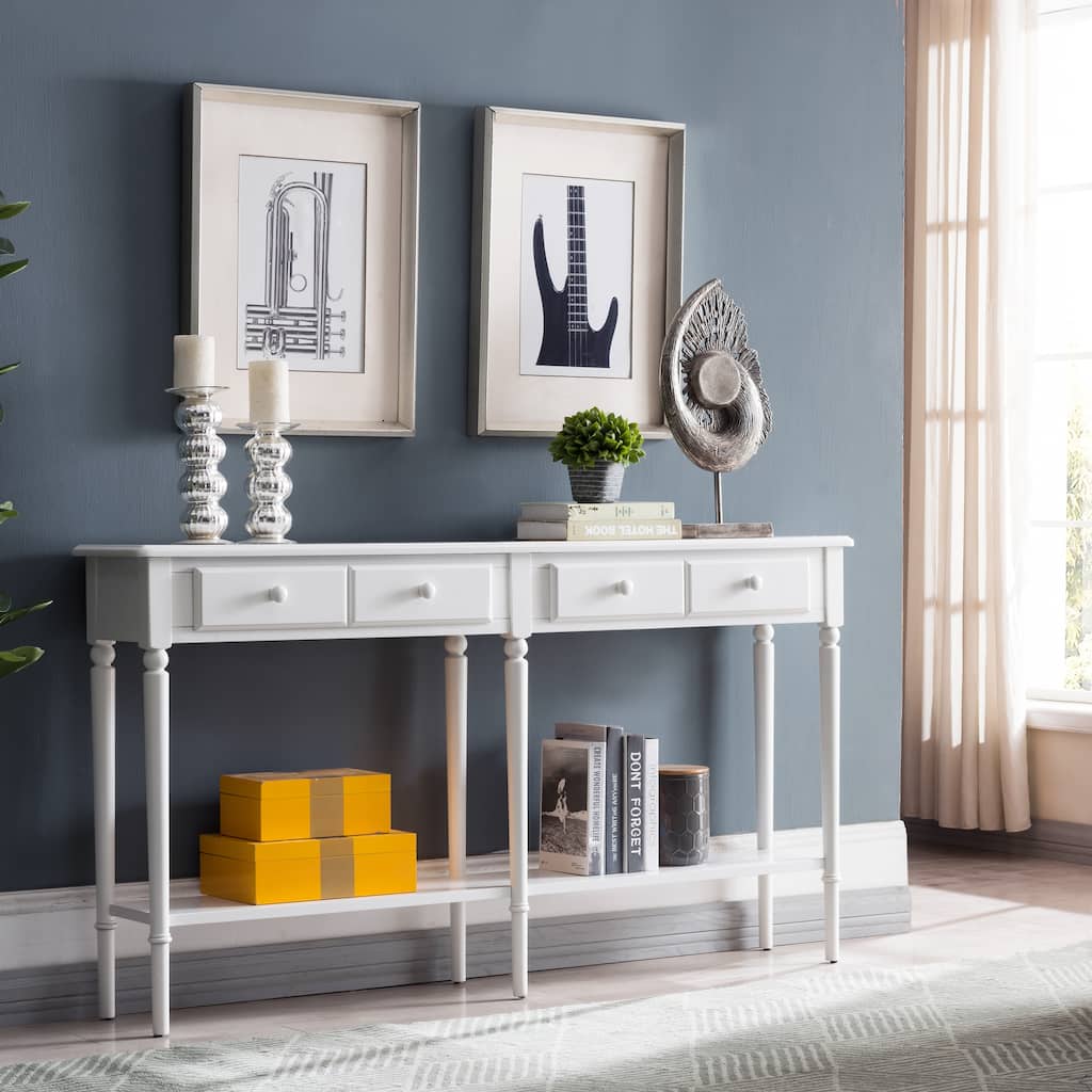 Leick Home Coastal Two Drawer Double Hall Console Sofa Table with Shelf