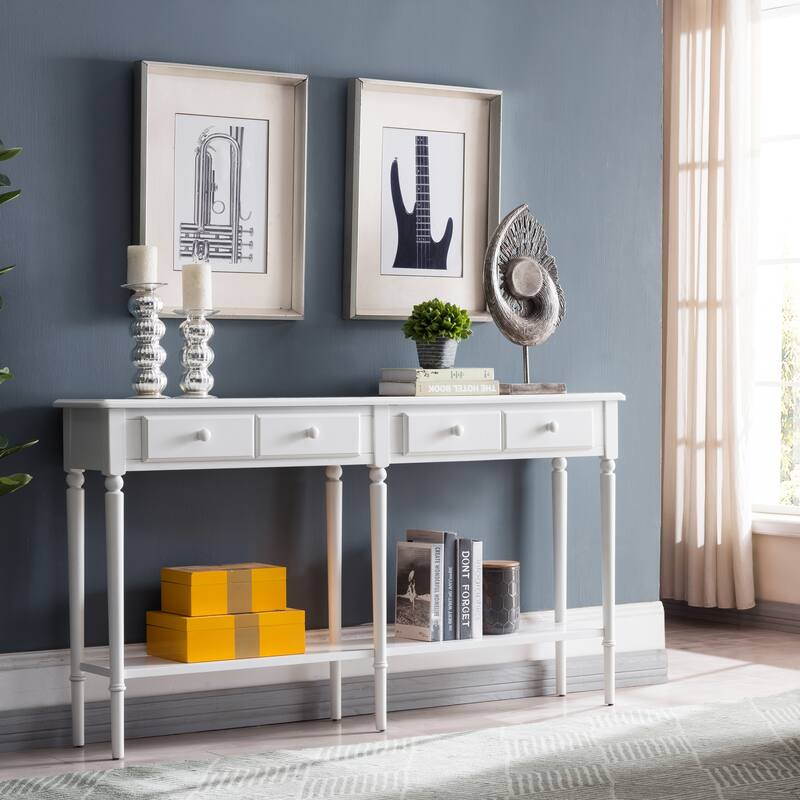 Leick Home Coastal Two Drawer Double Hall Console Sofa Table with Shelf