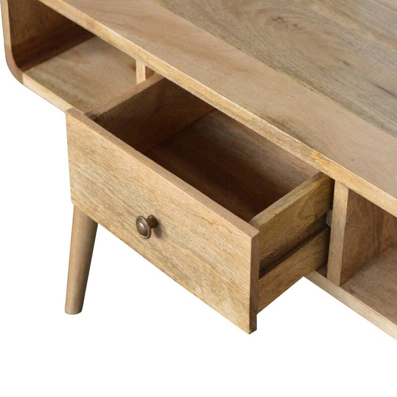 Mid-Century Modern Wood Curved Console Table With Strong Legs