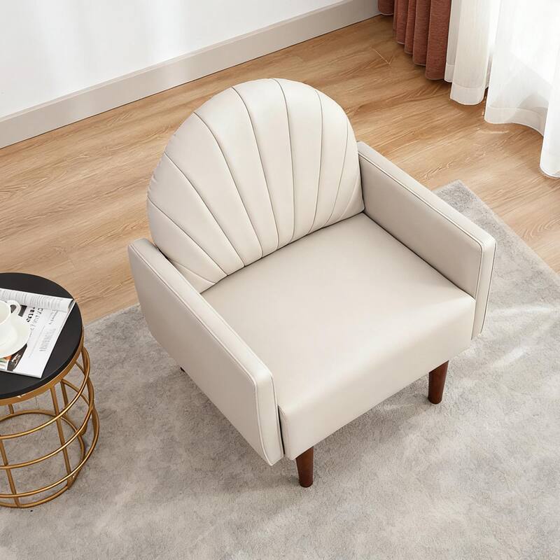Contemporary Shell-shaped Amchair with Upholstery and Wooden Legs, Suitable for Living Rooms