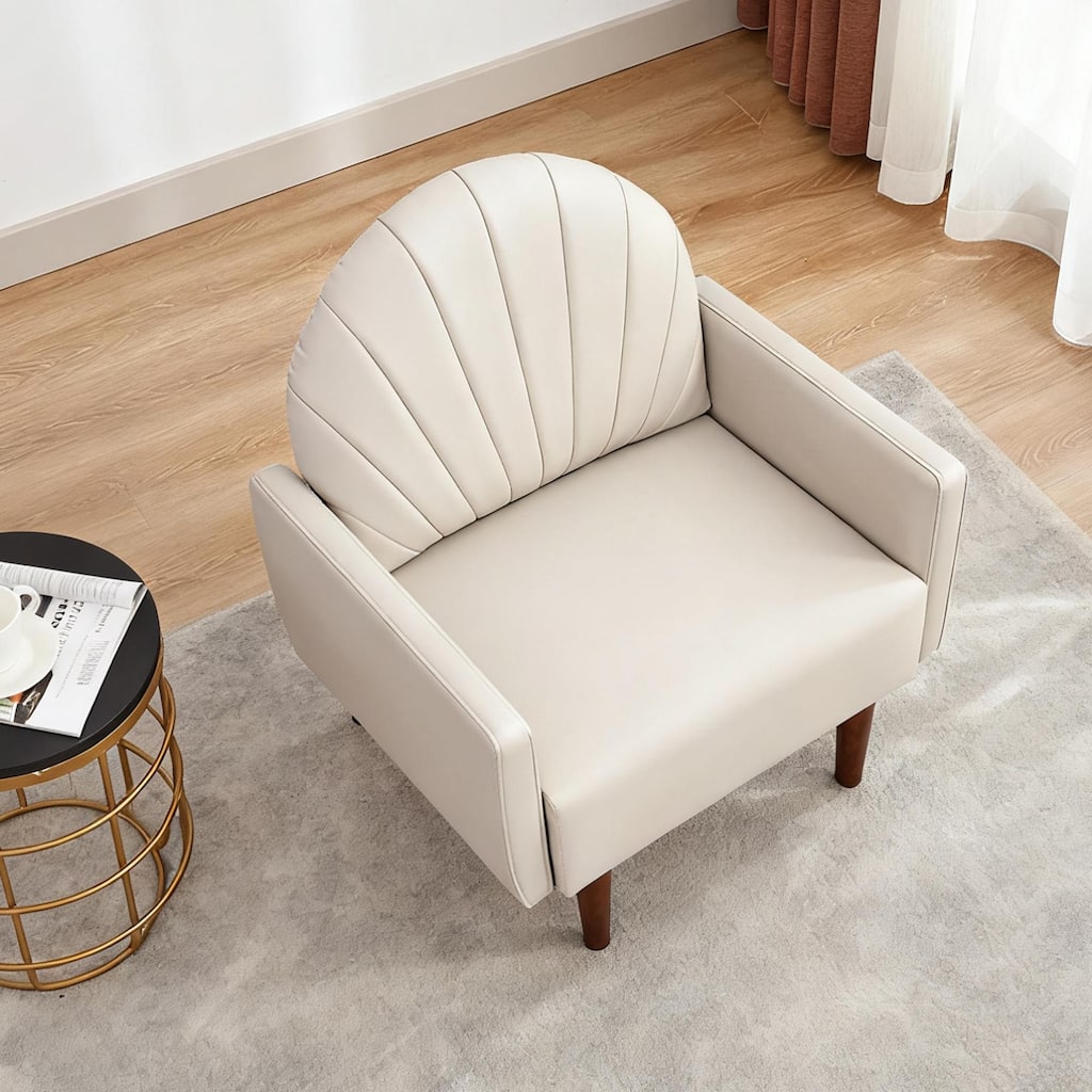 Contemporary Shell-shaped Amchair with Upholstery and Wooden Legs, Suitable for Living Rooms