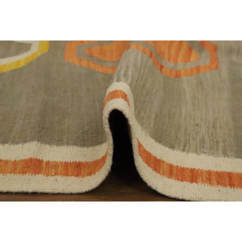 Hand Woven Oriental 100% Wool Carpet Southwestern Modern Green Kilim Area Rug - 4' 9'' X 3' 4''