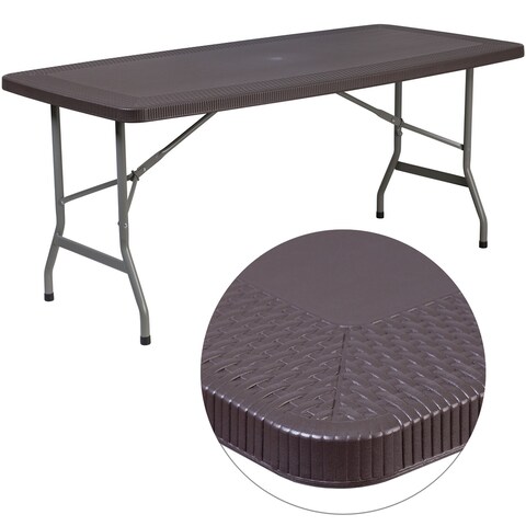 5.62-Foot Rattan Indoor-Outdoor Plastic Folding Table