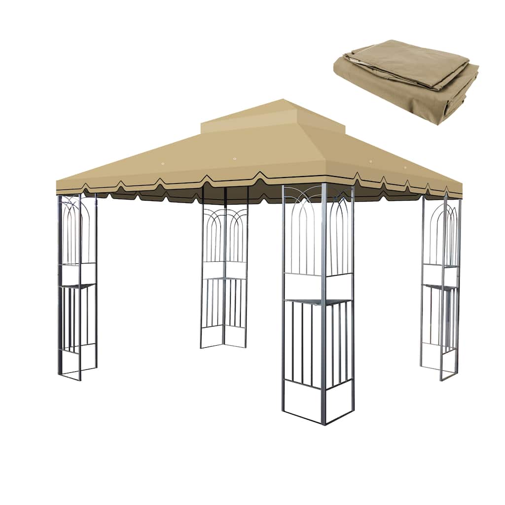 10x10 Ft Double Tiered Outdoor Patio Gazebo Replacement Canopy with UV Protection and Mosquito Netting