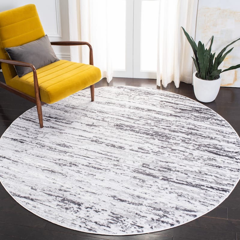 SAFAVIEH Amelia Modern Abstract Rug - 6'7" Round - Light Grey/Charcoal - Round