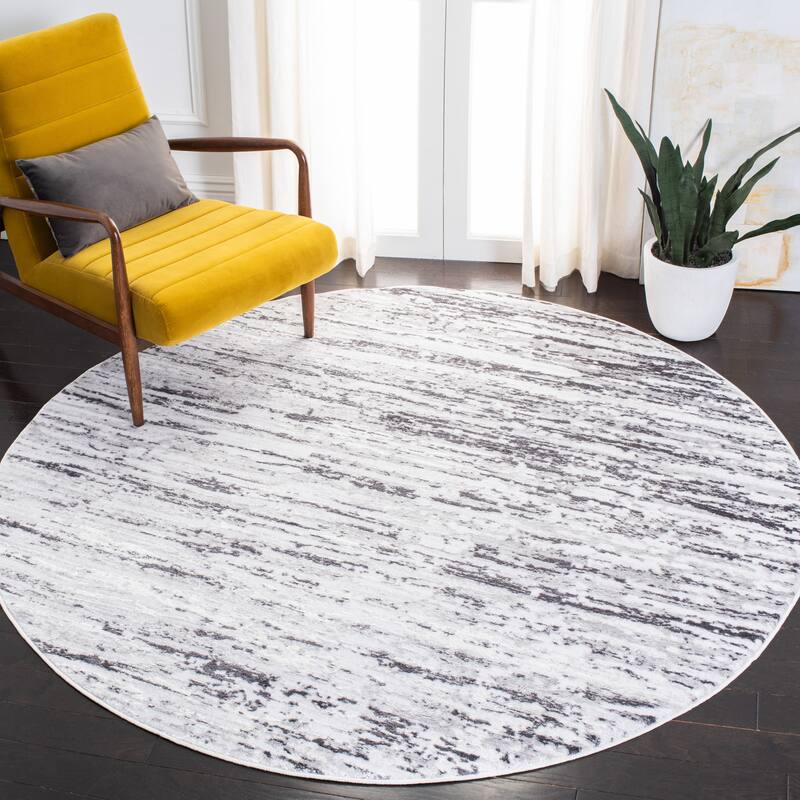 SAFAVIEH Amelia Modern Abstract Rug - 3' x 3' Round - Light Grey/Charcoal