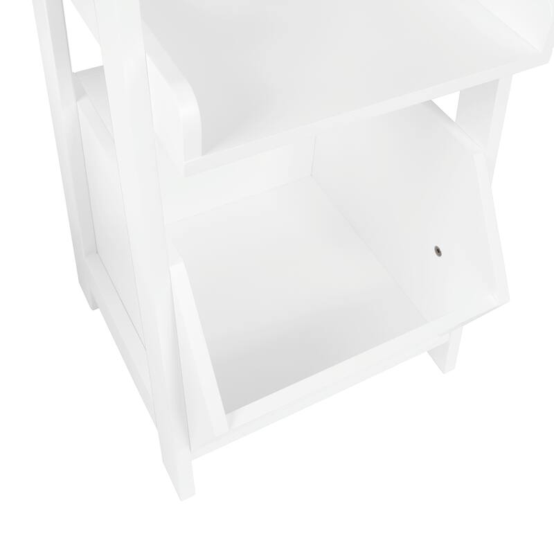 RiverRidge Kids 4-Tier 13in Ladder Shelf Toy Organizer with 3 Open Display Shelves - White with Two 5" Fabric Bins