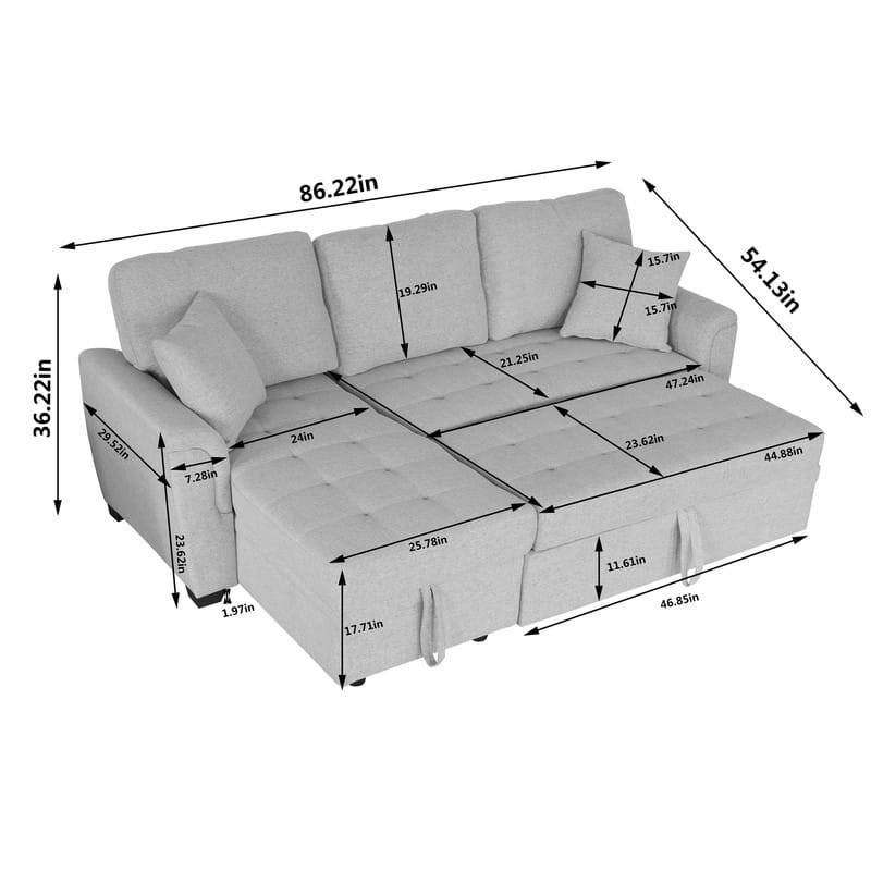 Fullsize Sofa Bed Polyester Sectional Sofa Reversible Chaise with Pull