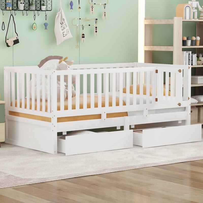 Wood Floor Bed Daybed Bed Frame with 2 Drawers