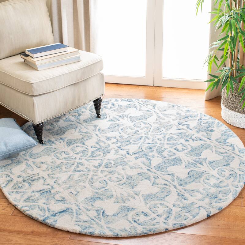 SAFAVIEH Handmade Chatham Dajana Modern Wool Rug - 5' Round - Dark Blue/Ivory