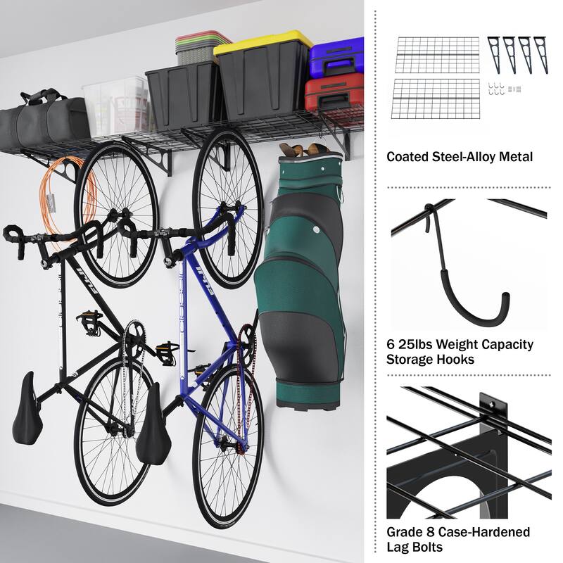 Heavy Duty Shelves Wall 2-Pack - Storage Garage Organization - Garage Shelving with 154lb Capacity for 4 Cycles by Rad Sportz