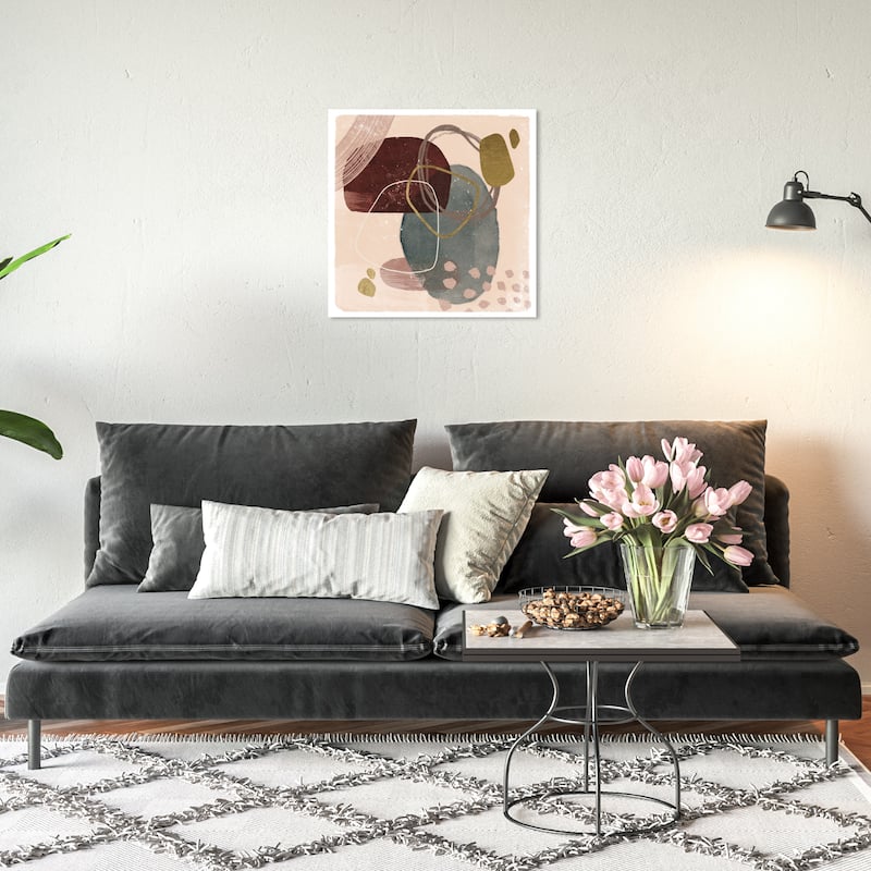 Wynwood Studio Canvas Abstract Shapes and Sound Pink and Metallic Gold Transitional Wall Art Canvas Print - 20 x 20