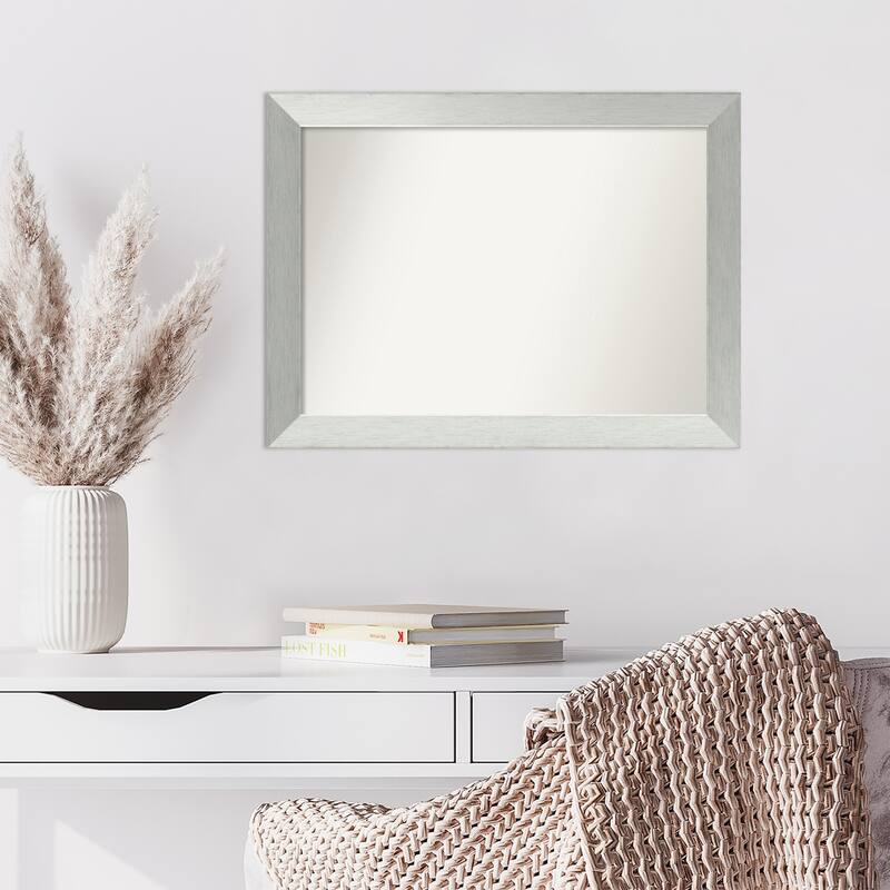 Brushed Sterling Silver Framed Non-Beveled Custom Wall Mirror, Bathroom Vanity Mirror