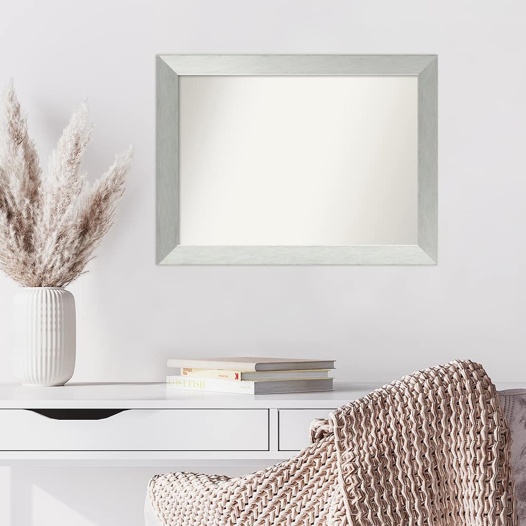 Brushed Sterling Silver Framed Non-Beveled Custom Wall Mirror, Bathroom Vanity Mirror