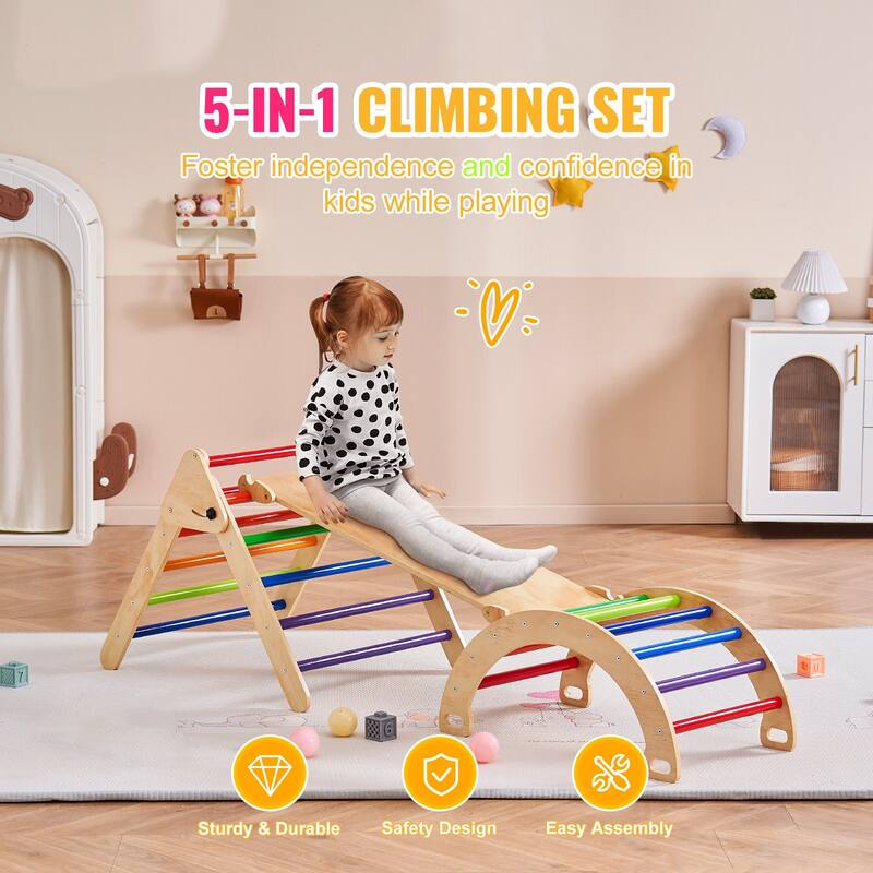 Wood Climbing Toy Set Pine 5-in-1 Play Gym for Kid's