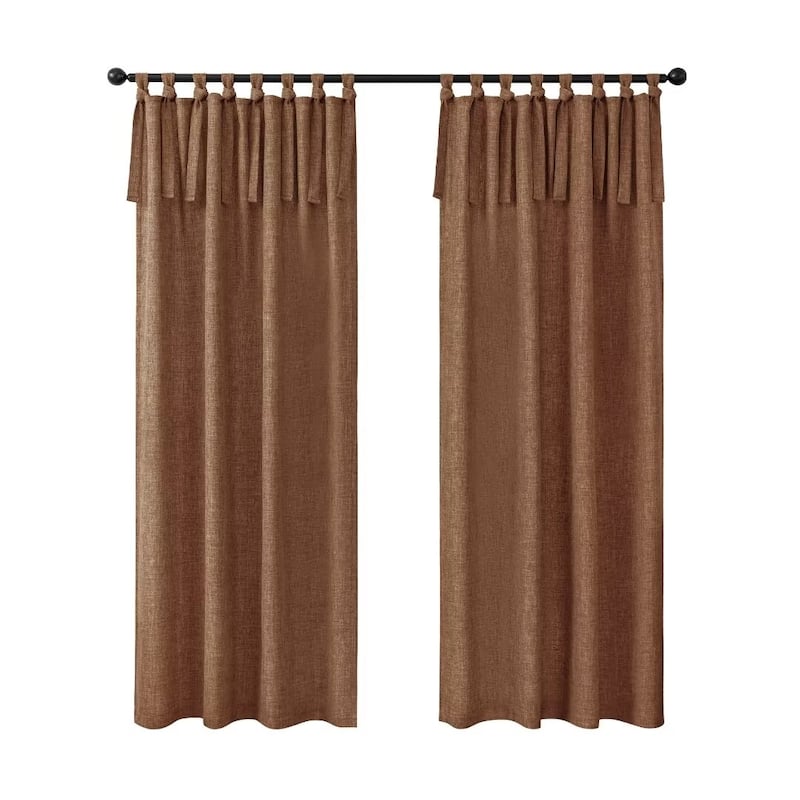 Linen Texture Tie Top Room Darkening Curtain Pair(2 panels)