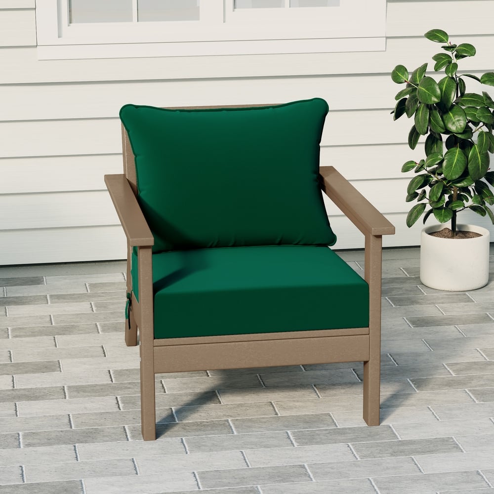 Birchwood All Weather HDPE Outdoor Patio Deep Seating Weathered Wood Club Chair With Cushions (1-Piece)