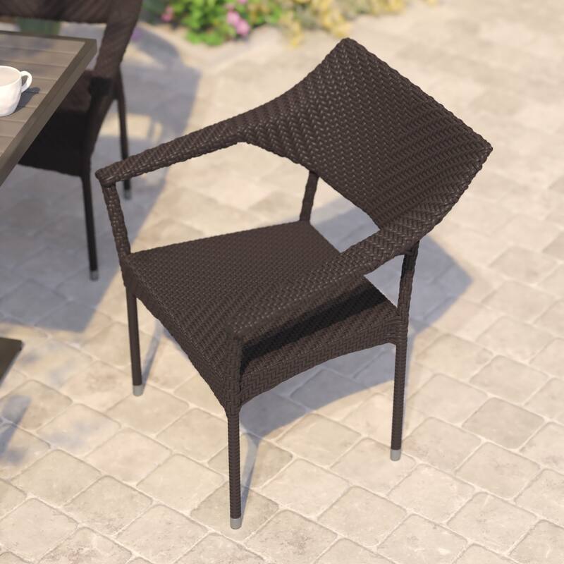 All Weather Commercial Grade PE Rattan Stacking Patio Chairs - 4 Pack