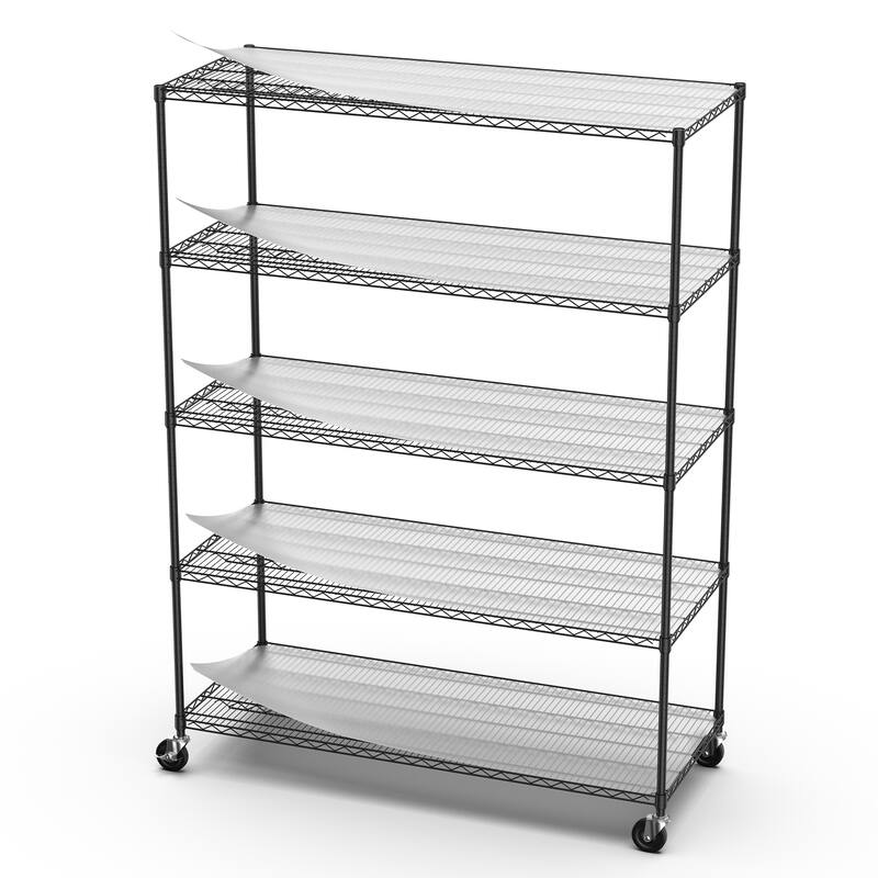 Durable 5 Tier Metal Storage Rack with Adjustable Shelves and Wheel Mobility