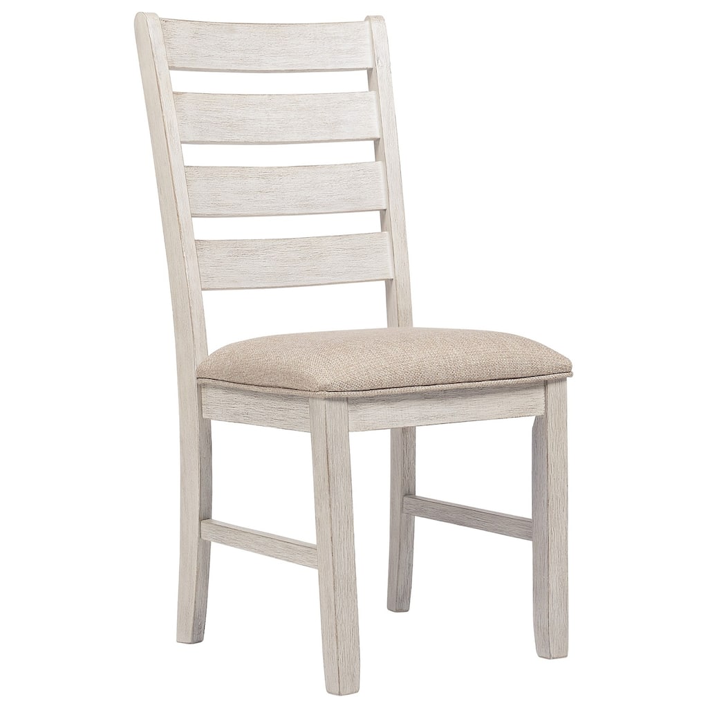 Fabric Dining Side Chair with Ladder Back, Set of 2, White and Brown - 39 H x 22 W x 18 L