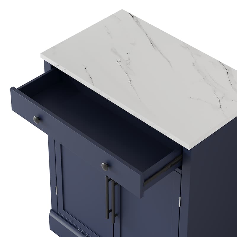 Kitchen Pantry with Drawer, Adjustable Shelves & Faux Marble Top, Buffet Food Cabinet, Coffee Bar Cabinet with 2 Door Shelves