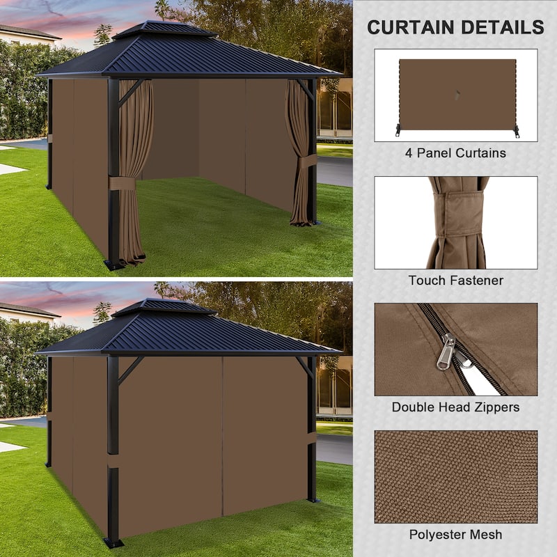 Aoodor Gazebo Curtain Replacement - Patio Privacy Curtains with Double Zipper(Curtain Only)