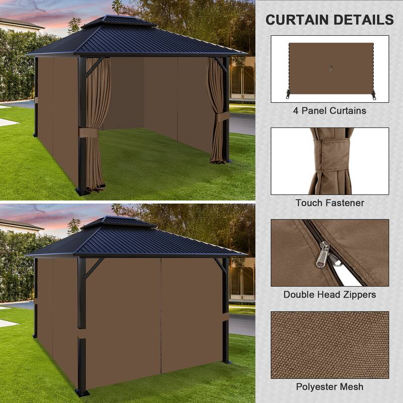 Aoodor Gazebo Curtain Replacement - Universal 4-Panel Sidewalls 10' x 13', Curtain Only