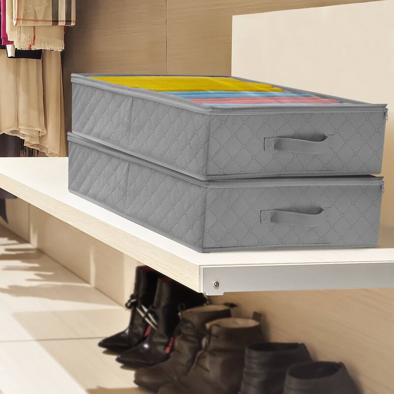 Storage Bags Closet & Underbed Organizer Set, Clear Cover, Foldable with Carry Handles (2-Pack)