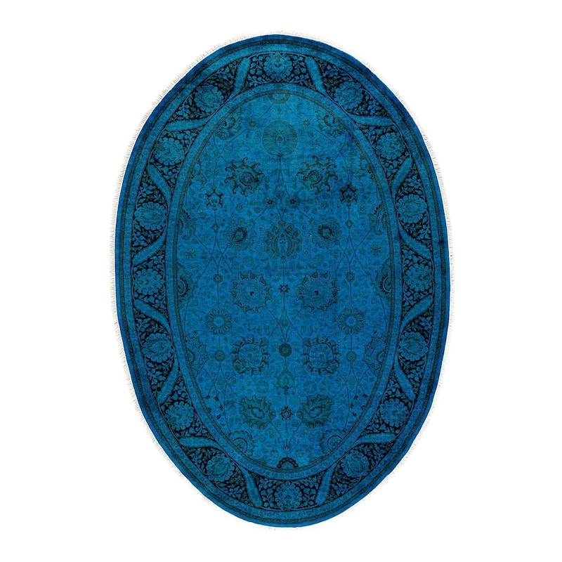 Overton Hand Knotted Wool Vintage Inspired Modern Contemporary Overdyed Blue Area Rug - 5' 1" x 7' 7"